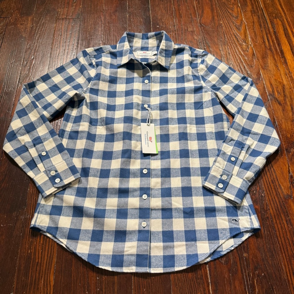Vineyard‎ Vines Flannel Shirt Womens 2 Blue Buffalo Plaid Performance NWT
